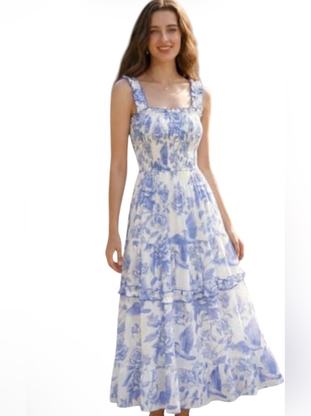 Scarlet Darkness blue & white floral smocked sundress size S